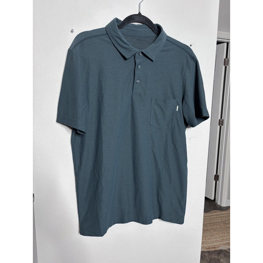 Vuori Ace Polo Men's Large Blue Performance Golf Shirt Chest Pocket